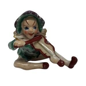 Vintage Whimsical Ceramic Jester Pixie Elf Figure Playing Violin Occupied Japan